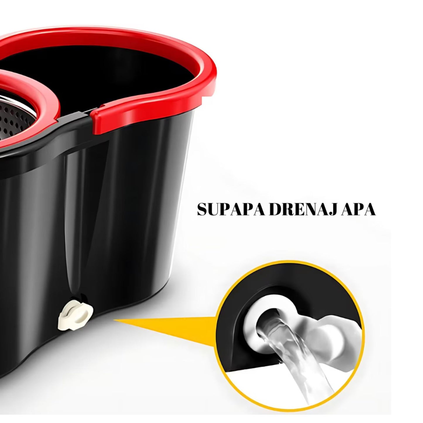 Mop Rotativ cu Galeata - 3 in 1, Cuva Inox, 8L, Coada Reglabila, Material Premium - Orice Suprafata, Textil Calitate Superioara - Fara Urme sau Zgarieturi