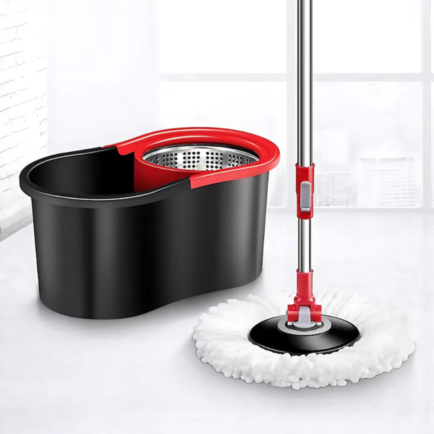 Mop Rotativ cu Galeata - 3 in 1, Cuva Inox, 8L, Coada Reglabila, Material Premium - Orice Suprafata, Textil Calitate Superioara - Fara Urme sau Zgarieturi