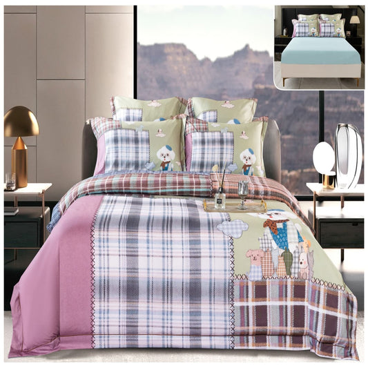 Set Lenjerie de Pat - 6 Piese (PUCIOASA), Satin Gros cu Elastic, 2 Persoane, 200x230