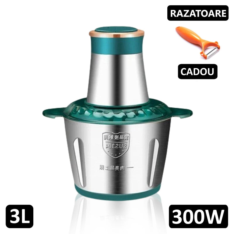 Tocator Electric Universal, Bol 3L Inox, Putere 300W, 4 Lame, Carne, Rosii si Legume