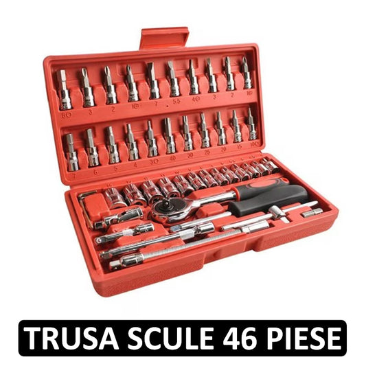 Trusa Scule 46 Piese - Profesionala, chei tubulare, biti, torx, imbus, clichet, adaptor